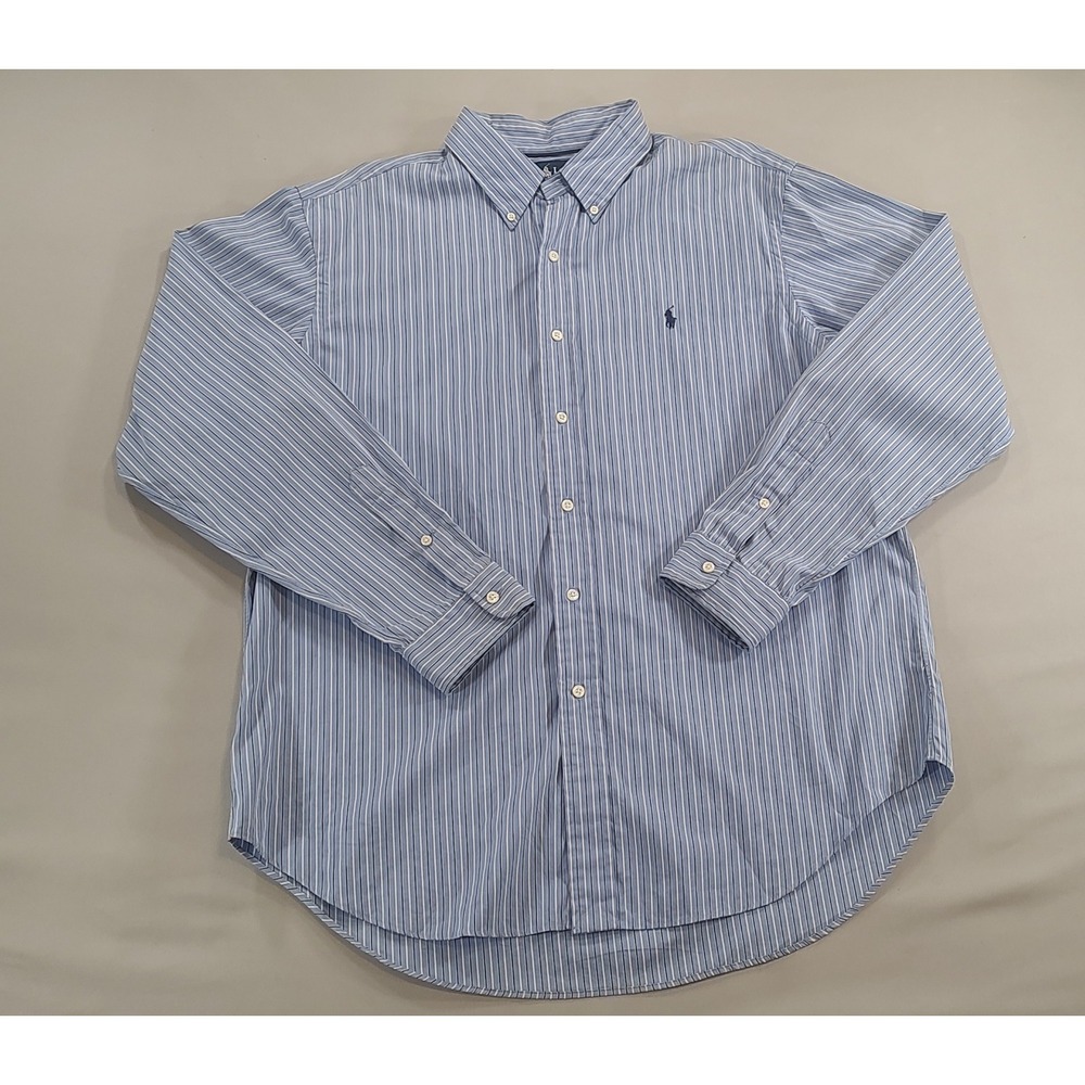 Ralph Lauren Shirt Mens Extra Large Light Blue Button Down Classic Fit Striped
